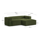 Blok 2 Seater Chaise Sofa | Green Corduroy