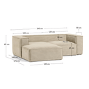 Blok 2 Seater Chaise Sofa | Taupe Corduroy