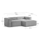 Blok 2 Seater Chaise Sofa | Grey Corduroy