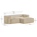Blok 2 Seater Chaise Sofa | Taupe Corduroy
