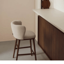 Carly Timber Leg Bench Barstool | Ivory / Walnut Brown
