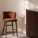 Carly Timber Leg Bench Barstool | Terracotta / Walnut Brown