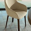 Meila Dining Chair With Arms | Beige Chenille / Walnut Brown