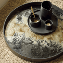 Black Organic Round Glass Tray