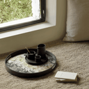 Black Organic Round Glass Tray
