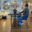 Steels Bench Barstool | Navy Chenille