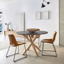 Vega Round Dining Table | Black Top / Natural Legs