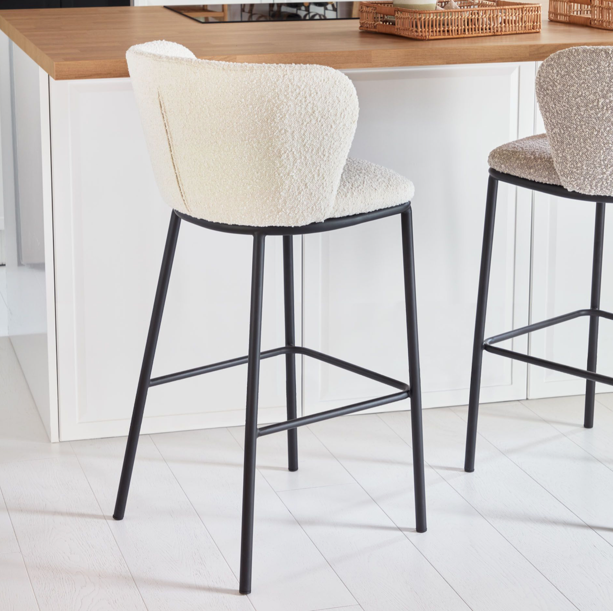 Carly Bench Barstool Ivory Boucle CLU Living Pty Ltd