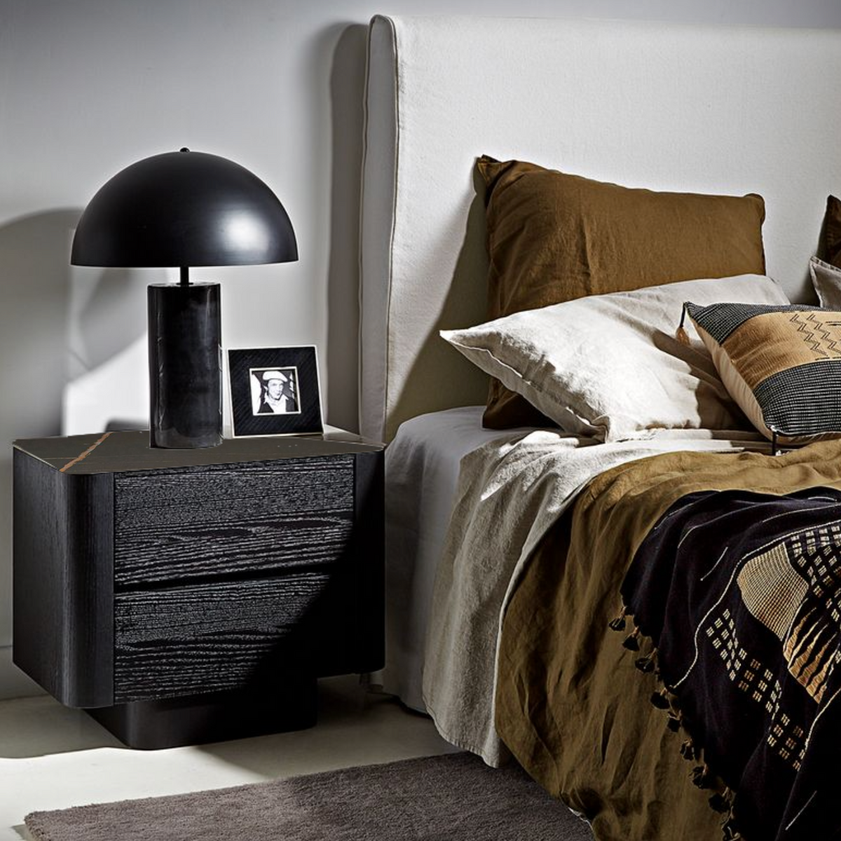 Jamie Bedside Table Black Marble CLU Living Pty Ltd